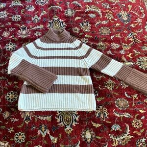 Who What Wear Striped Turtleneck Sweater in Brown and Cream